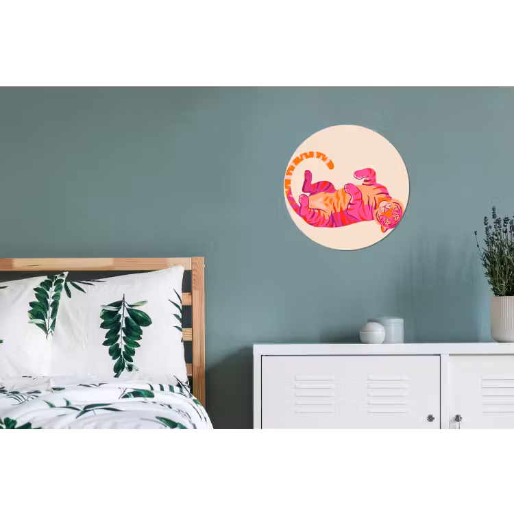Tijger - Roze - Oranje Wandcirkel aluminium klein -slaapkamer
