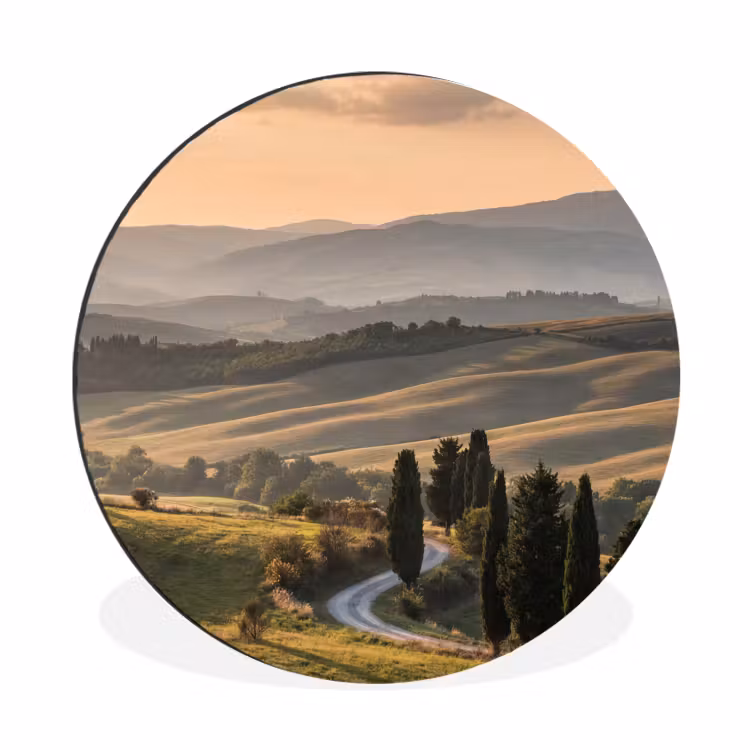 Toscaans - Landschap - Heuvels Wandcirkel aluminium klein -3d