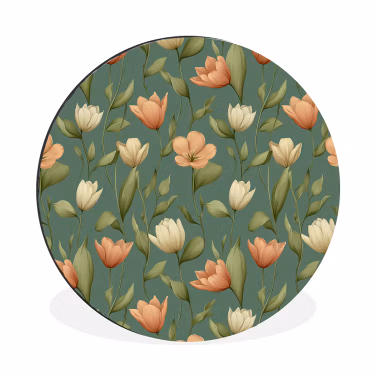 Tulpen - Botanisch - Groen Wandcirkel aluminium klein 190 -3d