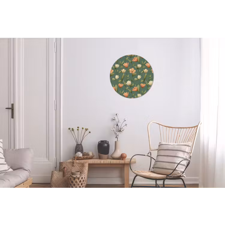 Tulpen - Botanisch - Groen Wandcirkel aluminium klein 190 -woonkamer