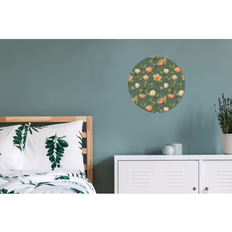 Tulpen - Botanisch - Groen Wandcirkel aluminium klein 190 -slaapkamer