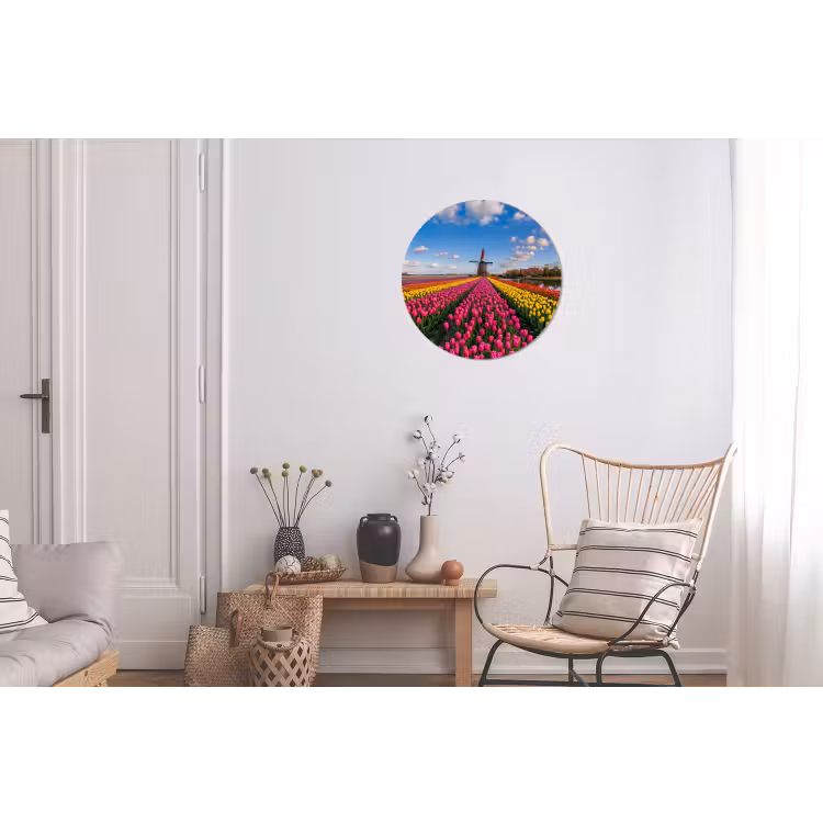Tulpen - Holland - Molen - Kleurrijk Wandcirkel aluminium klein -woonkamer