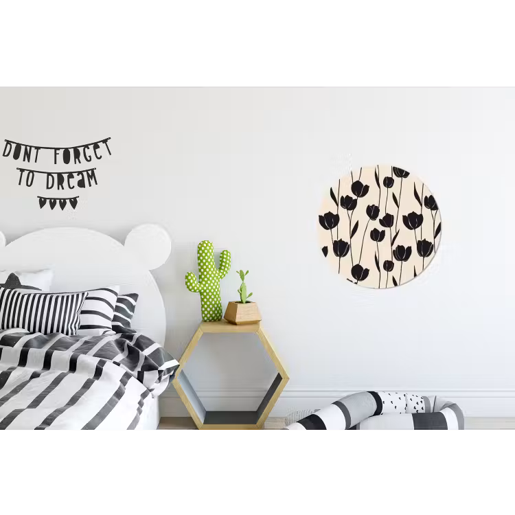Tulpen - Patroon - Zwart Wandcirkel aluminium klein 190 -kinderkamer