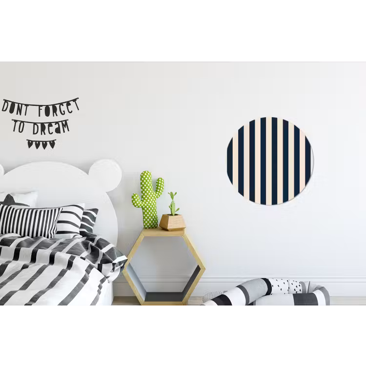 Verticale strepen - Blauw - Crème Wandcirkel aluminium klein 190 -kinderkamer