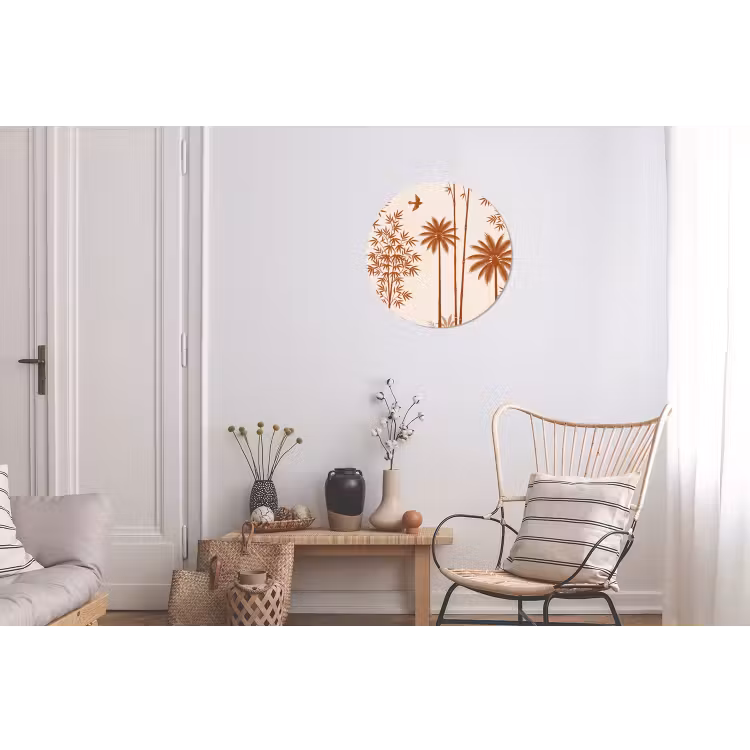 Vogel - Boom - Tropisch - Minimalistisch - Bruin Wandcirkel aluminium klein -woonkamer