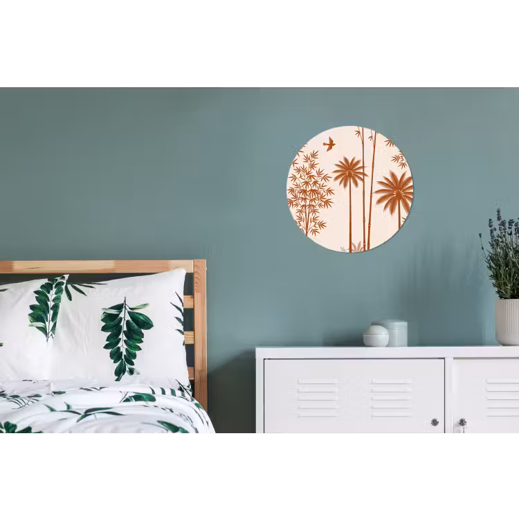 Vogel - Boom - Tropisch - Minimalistisch - Bruin Wandcirkel aluminium klein -slaapkamer