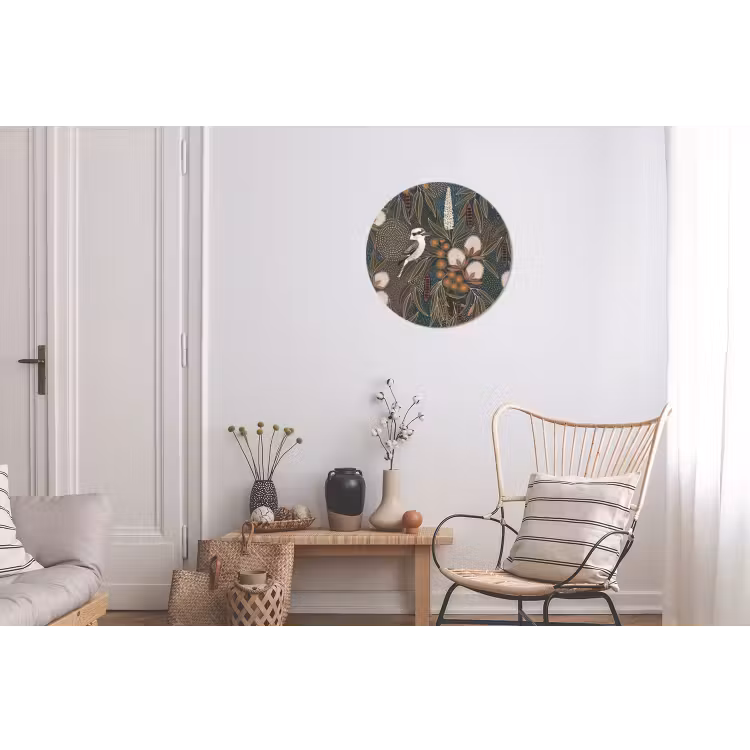 Vogel - Bladeren - Natuur - Illustratie - Groen Wandcirkel aluminium klein -woonkamer
