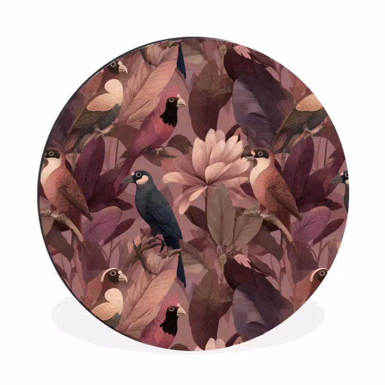 Vogels - Bladeren - Roze Wandcirkel aluminium klein 190 -3d