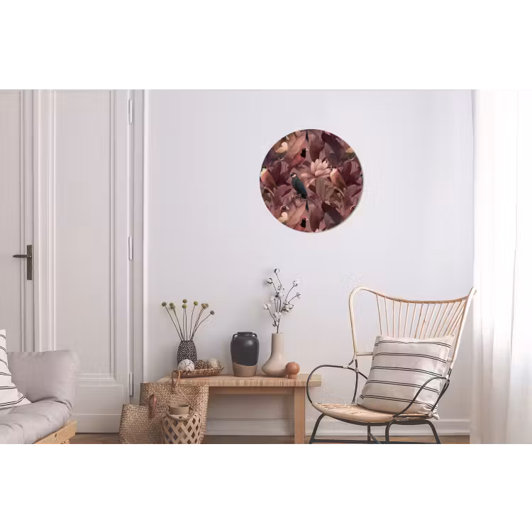 Vogels - Bladeren - Roze Wandcirkel aluminium klein 190 -woonkamer