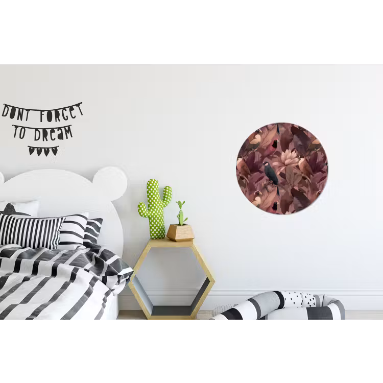 Vogels - Bladeren - Roze Wandcirkel aluminium klein 190 -kinderkamer