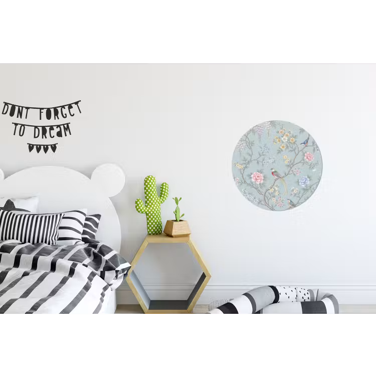 Vogel - Bloemen - Kleurrijk Wandcirkel aluminium klein -kinderkamer