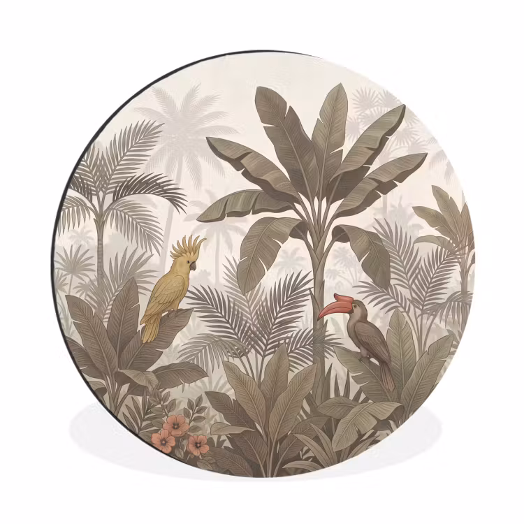 Vogel - Jungle - Tropisch - Illustratie - Groen Wandcirkel aluminium klein -3d