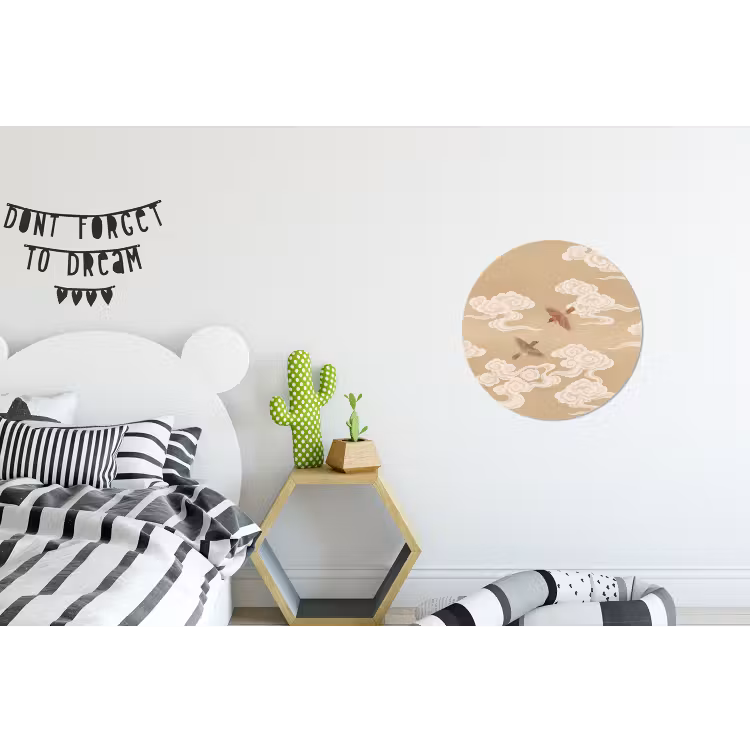 Vogels - Vliegen - Beige Wandcirkel aluminium klein -kinderkamer