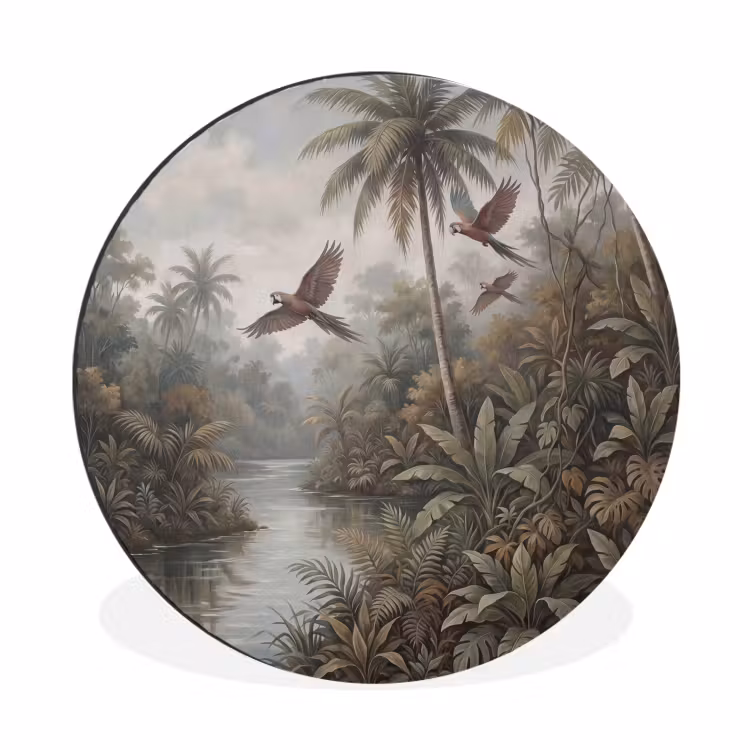 Vogel - Vliegend - Tropisch - Landschap - Klassiek Wandcirkel aluminium klein -3d