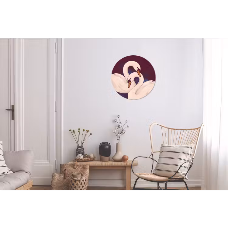 Vogel - Koppel - Liefde - Abstract - Wit Wandcirkel aluminium klein -woonkamer
