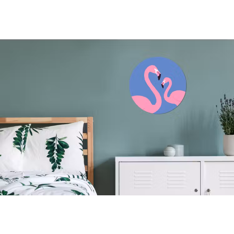 Vogel - Paar - Dieren - Modern - Roze Wandcirkel aluminium klein -slaapkamer