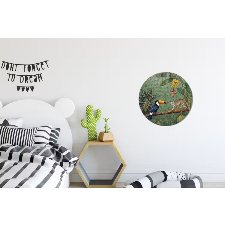 Vogel - Dier - Jungle - Mozaïek - Natuur Wandcirkel aluminium klein -kinderkamer