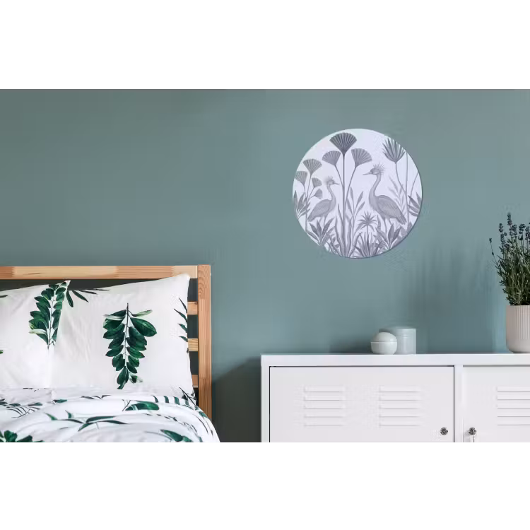 Vogel - Tropisch - Illustratie - Blauwgrijs - Natuur Wandcirkel aluminium klein -slaapkamer