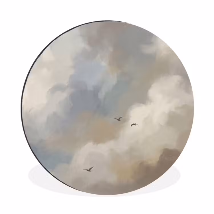 Vogel - Wolken - Natuur - Modern - Grijs Wandcirkel aluminium klein -3d