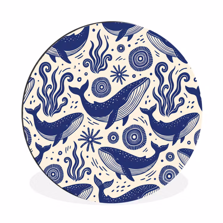 Walvis - Onderwater - Dieren - Abstract - Blauw Wandcirkel aluminium klein -3d