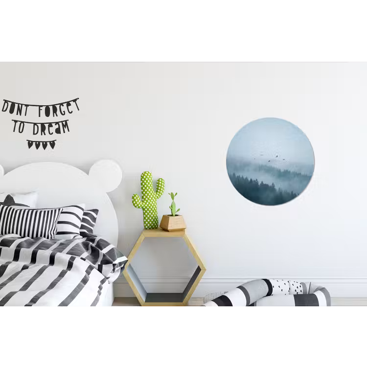 Bos - Mist - Vogels - Natuur - Groen Wandcirkel aluminium klein -kinderkamer