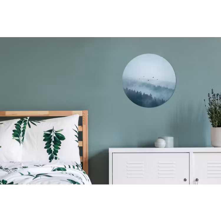 Bos - Mist - Vogels - Natuur - Groen Wandcirkel aluminium klein -slaapkamer