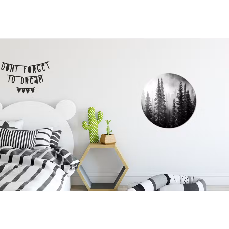 Bos - Mist - Winter - Monochroom - Natuur Wandcirkel aluminium klein -kinderkamer