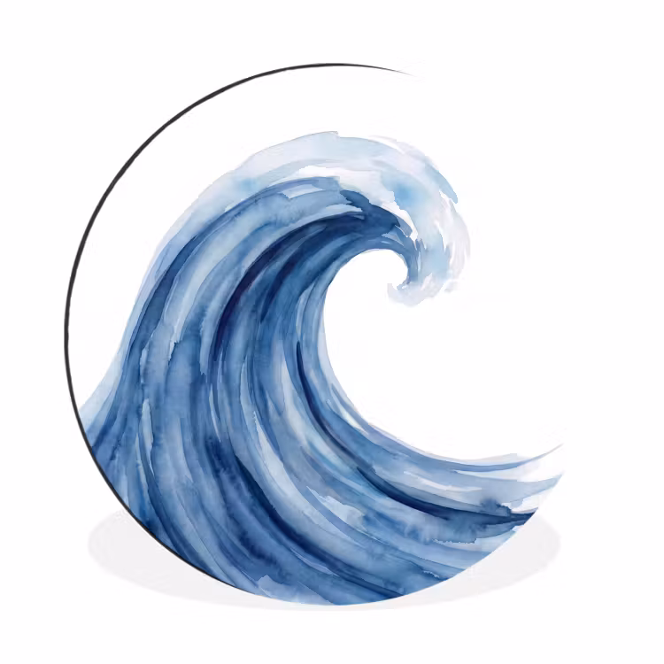 Water - Beweging - Natuur - Modern - Blauw Wandcirkel aluminium klein -3d