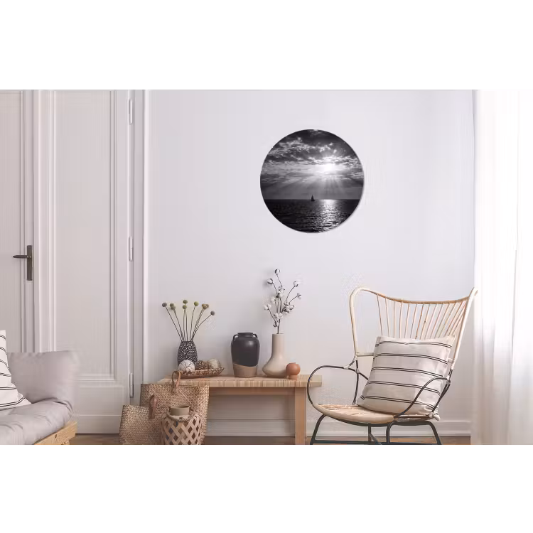Water - Boot - Lucht - Natuur - Zwart-wit Wandcirkel aluminium klein -woonkamer