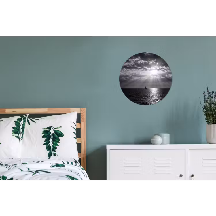 Water - Boot - Lucht - Natuur - Zwart-wit Wandcirkel aluminium klein -slaapkamer