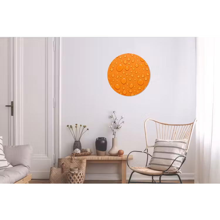 Water - Druppels - Oranje Wandcirkel aluminium klein -woonkamer