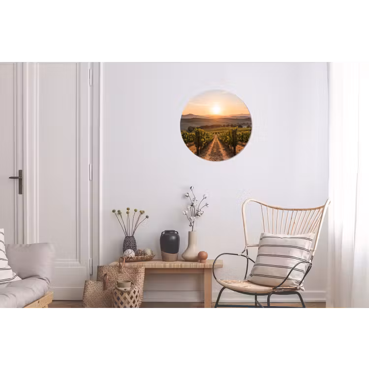 Wijngaard - Zonsondergang - Landschap Wandcirkel aluminium klein -woonkamer