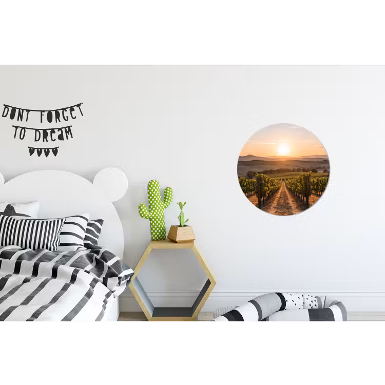 Wijngaard - Zonsondergang - Landschap Wandcirkel aluminium klein -kinderkamer
