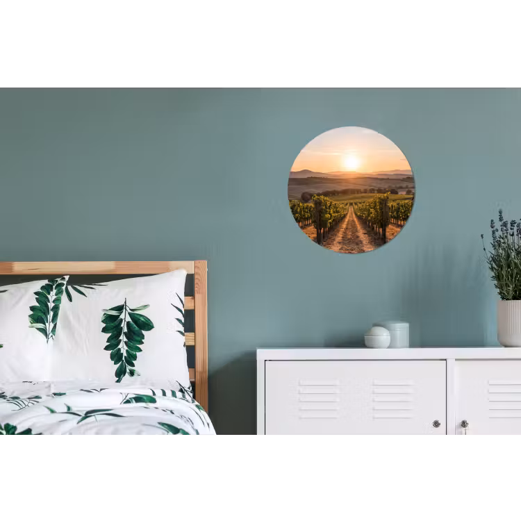 Wijngaard - Zonsondergang - Landschap Wandcirkel aluminium klein -slaapkamer