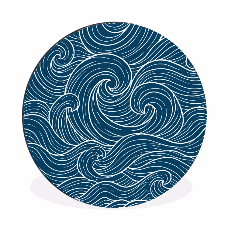 Golven - Spiraal - Water - Abstract - Blauw Wandcirkel aluminium klein -3d