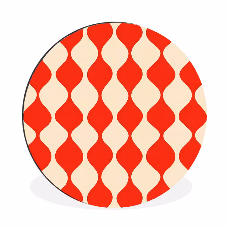Golvend patroon - Retro - Rood - Beige Wandcirkel aluminium klein 190 -3d