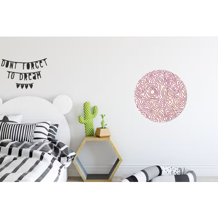 Kronkelende lijn - Magenta - Crème Wandcirkel aluminium klein 190 -kinderkamer