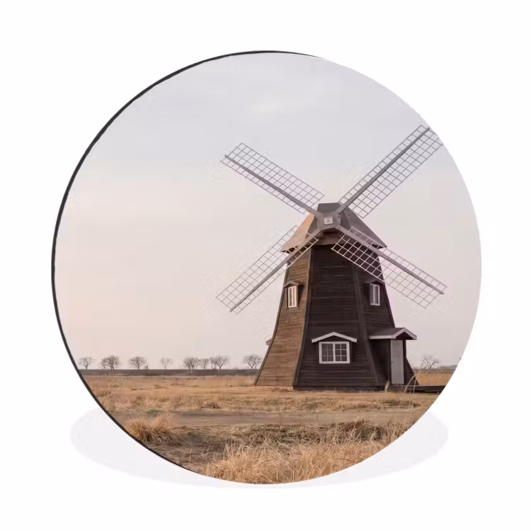 Windmolens - Landschap - Veld Wandcirkel aluminium klein -3d