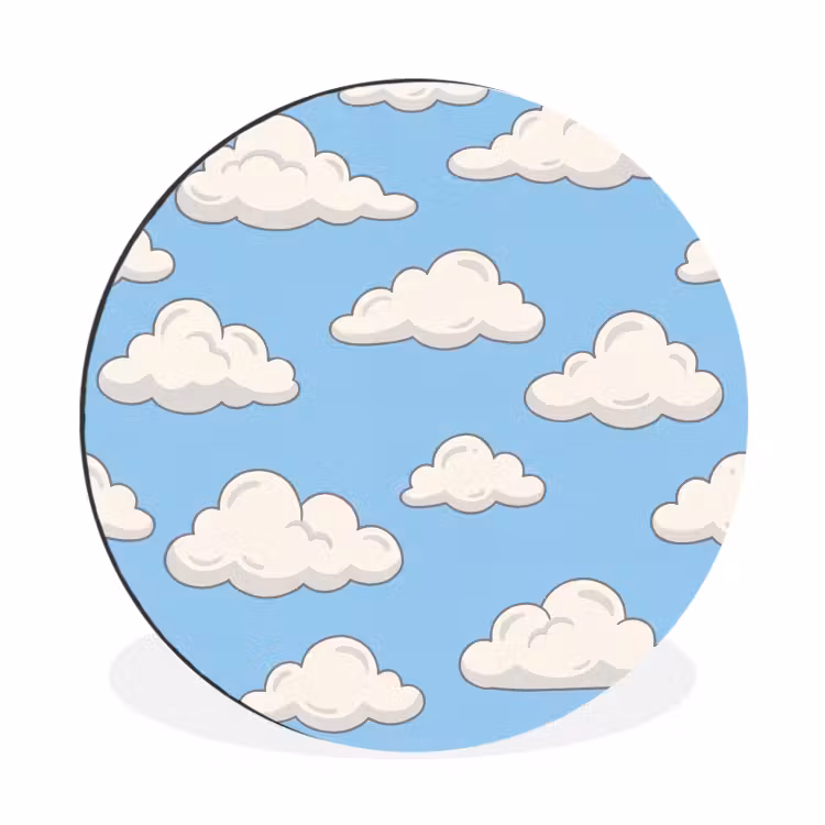 Wolk - Cartoon - Lucht - Blauw - Wit Wandcirkel aluminium klein -3d