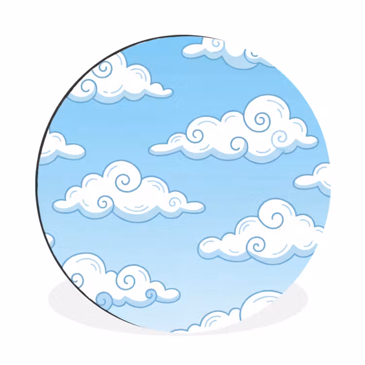 Wolk - Lucht - Cartoon - Blauw - Wit Wandcirkel aluminium klein -3d