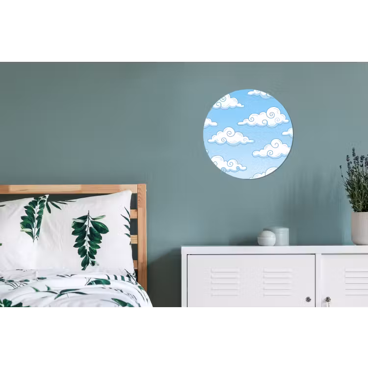 Wolk - Lucht - Cartoon - Blauw - Wit Wandcirkel aluminium klein -slaapkamer