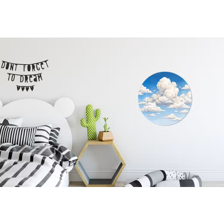 Wolken - Blauwe lucht - Natuur - Modern - Wit Wandcirkel aluminium klein -kinderkamer