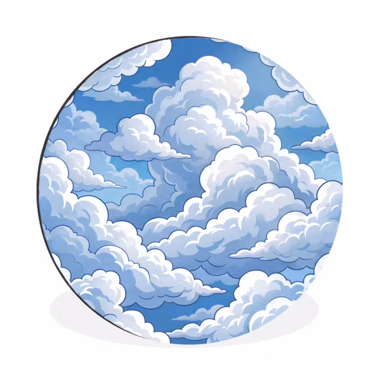Wolken - Hemel - Abstract - Wit Wandcirkel aluminium klein -3d