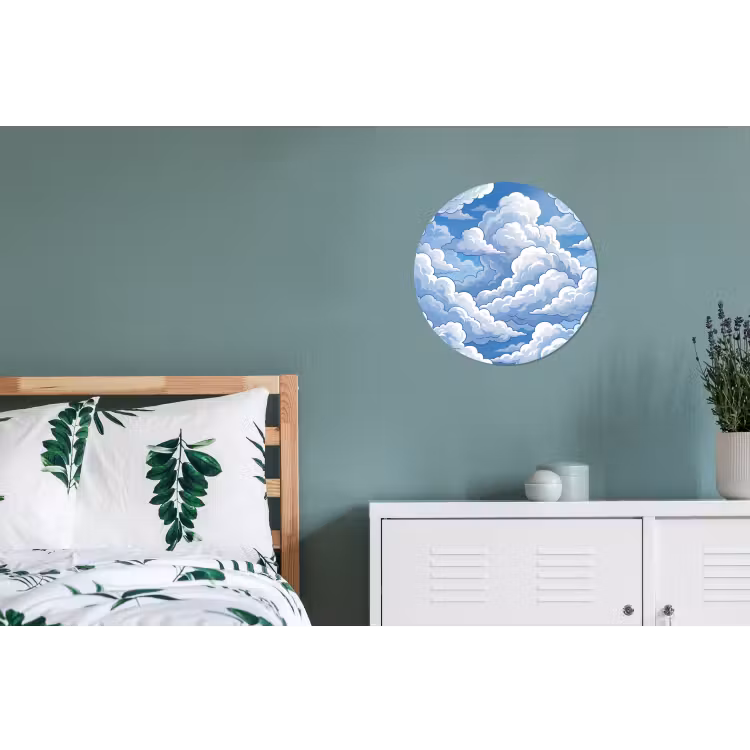 Wolken - Hemel - Abstract - Wit Wandcirkel aluminium klein -slaapkamer