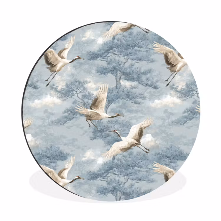 Wolken - Kraanvogels - Blauw Wandcirkel aluminium klein 190 -3d