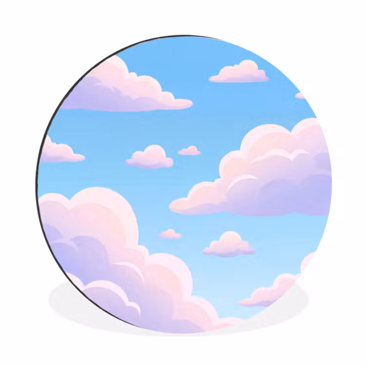 Wolken - Roze - Blauw - Natuur - Modern Wandcirkel aluminium klein -3d