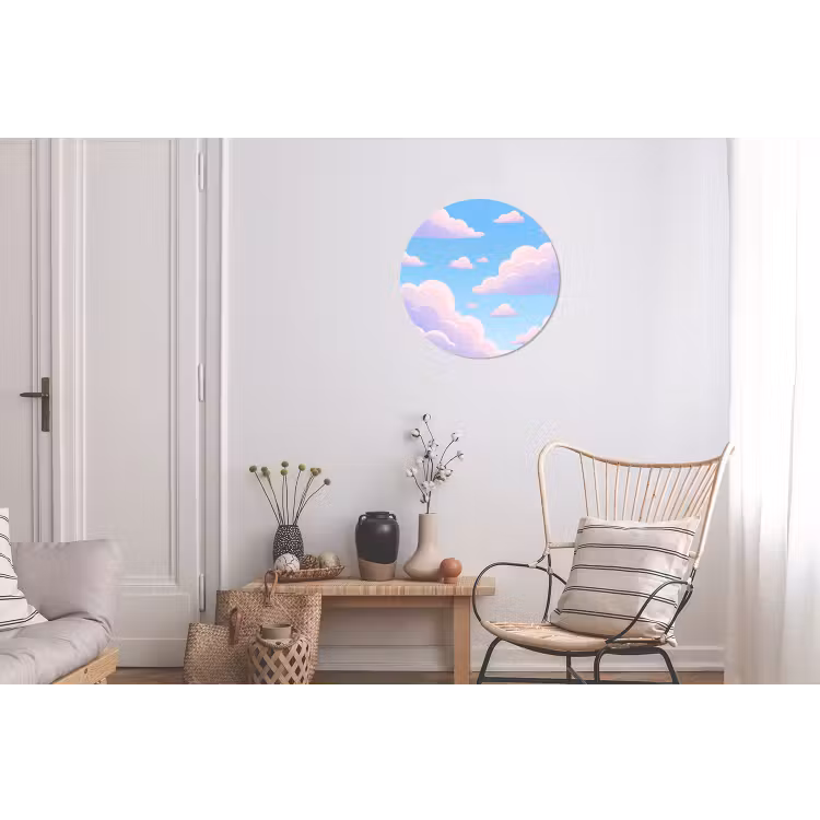 Wolken - Roze - Blauw - Natuur - Modern Wandcirkel aluminium klein -woonkamer