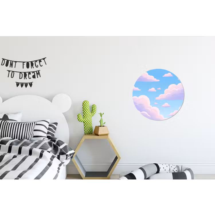 Wolken - Roze - Blauw - Natuur - Modern Wandcirkel aluminium klein -kinderkamer