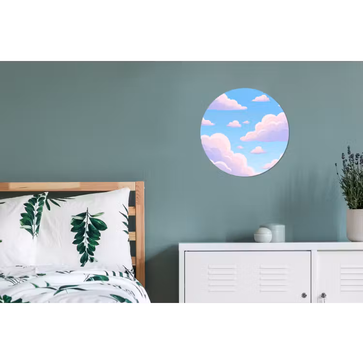 Wolken - Roze - Blauw - Natuur - Modern Wandcirkel aluminium klein -slaapkamer