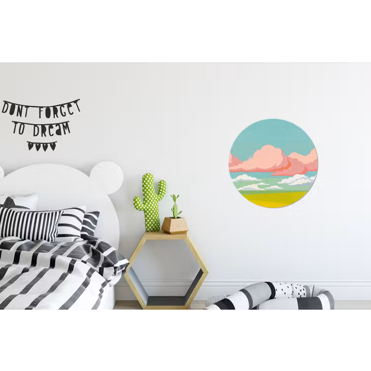 Wolken - Roze - Natuur - Modern - Pastel Wandcirkel aluminium klein -kinderkamer